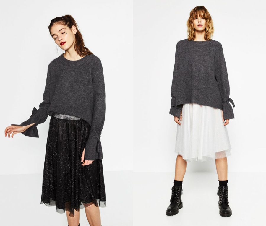 falda tul zara blanco y negro