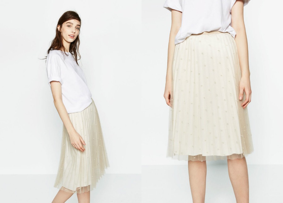 falda tul zara dorado