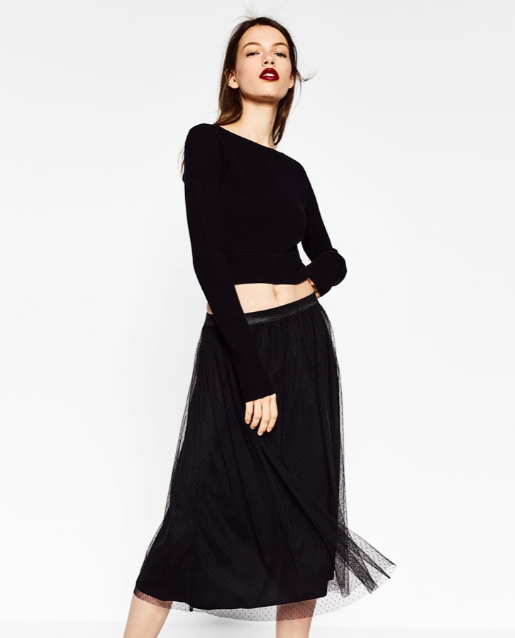 falda tul zara topos negros