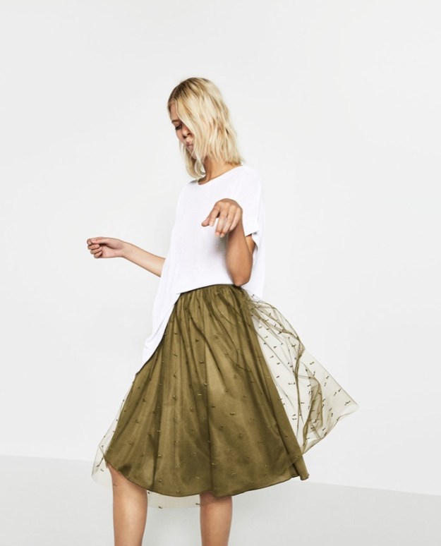 falda tul zara verde