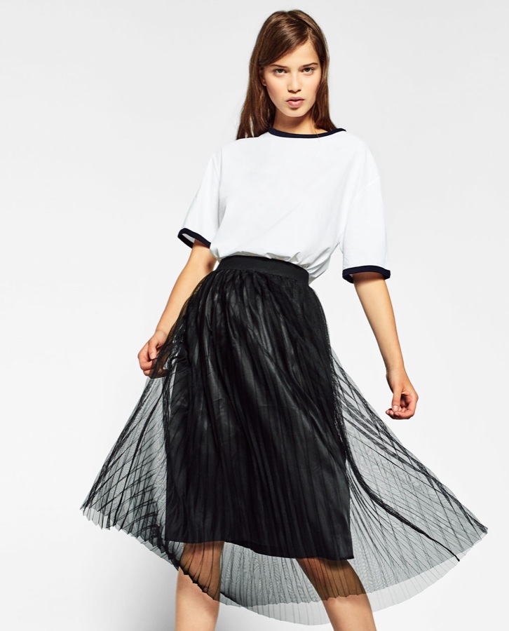 falda zara tul negro plisado