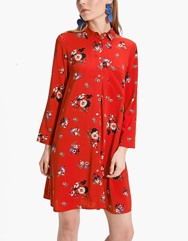 vestido flores camisero stradivarius